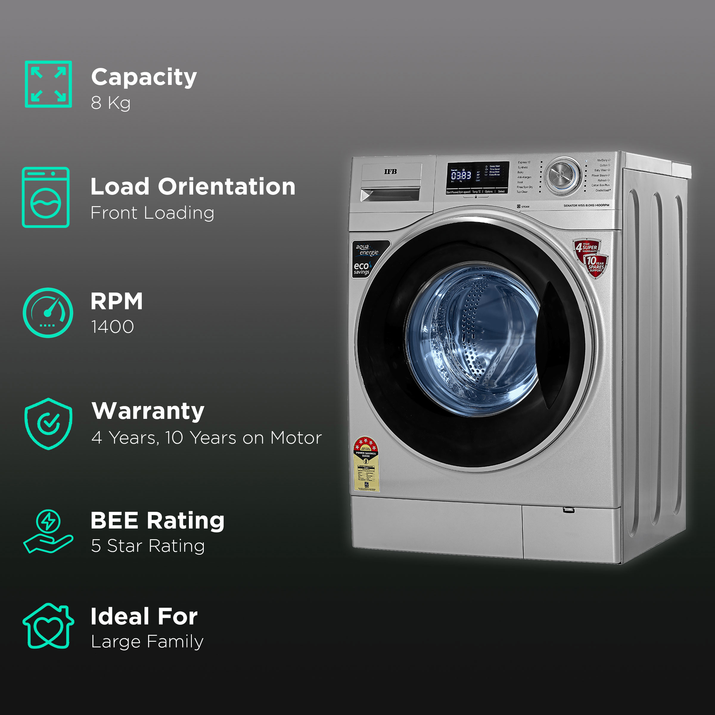 Buy Ifb 8 Kg 5 Star Fully Automatic Front Load Washing Machine Senator Wss Steam Steam Wash